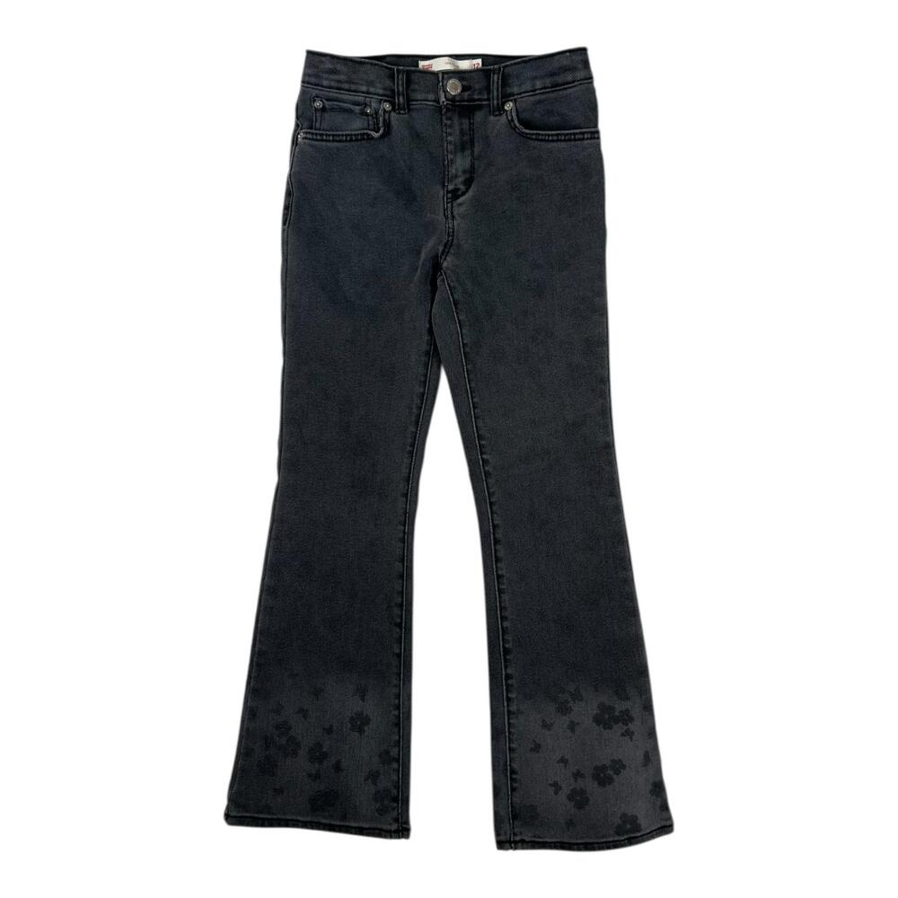 Levi's Flare Jeans Girls 12 Gray 726 Floral Hem Adjustable Waist Stretch Denim